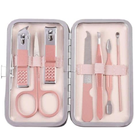 Rose Gold Manicure Set with 7 Stainless Steel Tools for Professional Nail Care, Perfect for gifting