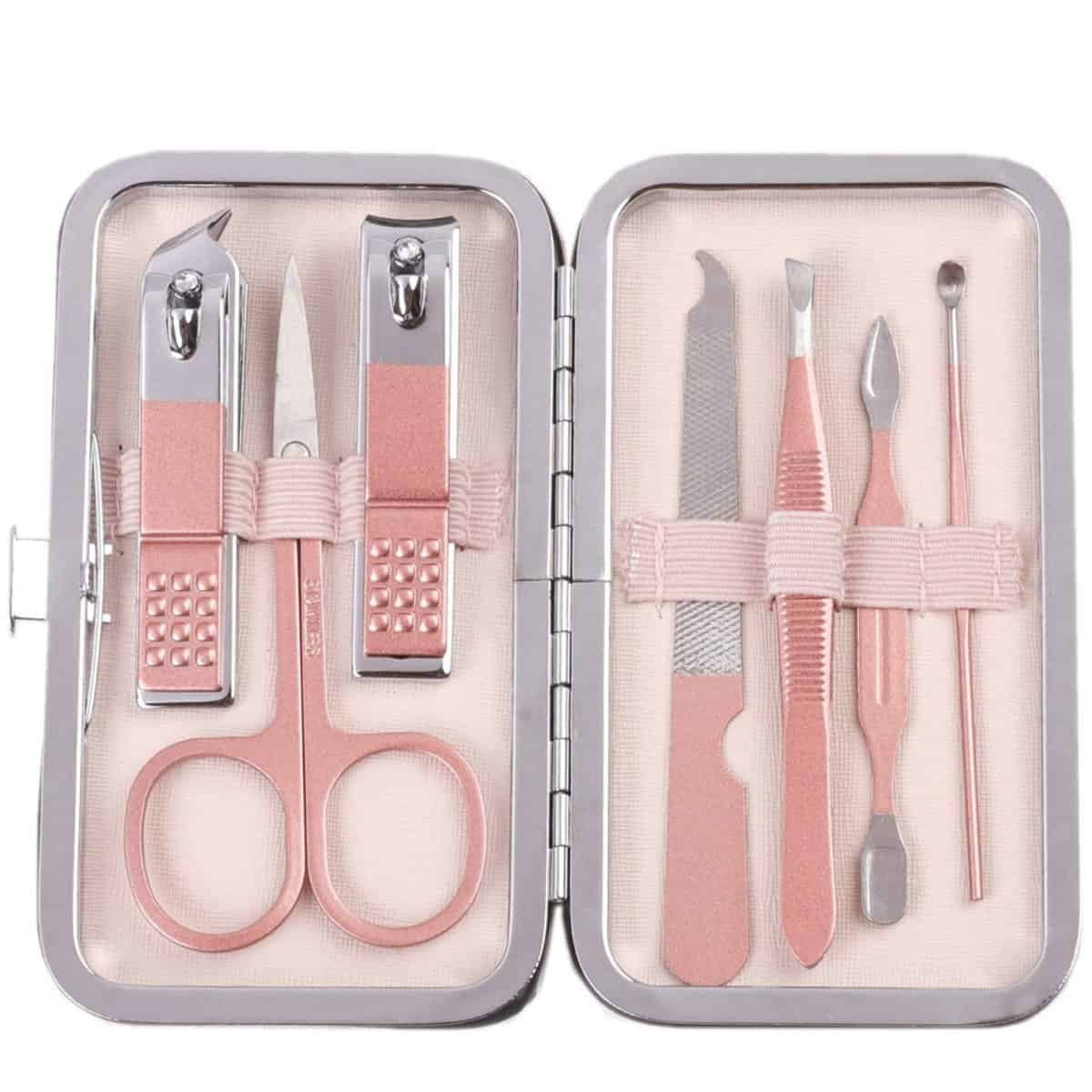 Manicure Set Nail Clippers Pedicure Kit -7 Pcs Stainless Steel Manicure Kit, Professional Grooming Kits, Nail Care Tools with Luxurious Travel Case, Gifts for Women Men (Rose Gold)