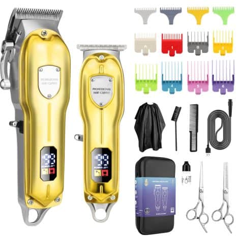 Gold RESUXI Hair Clippers for Men & T-Blade Trimmer Set – Professional, Cordless and Rechargeable. Perfect for Haircuts and Beard Grooming.