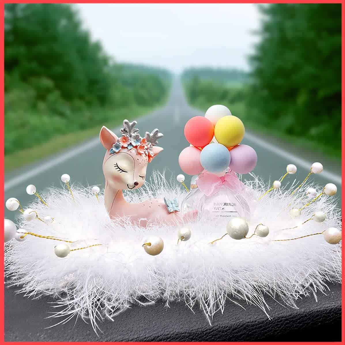 wolpin Car Decor for Car Dashboard Fairy Deer with Fur Bottle for Perfume & Balloons Car Interior Decoration Accessories Decorative Showpiece for Desk Decoration, Acrylonitrile Butadiene Styrene