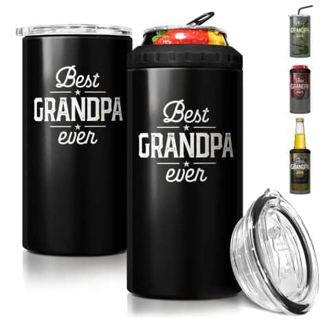 Grandpa Can Cooler Gifts – Best Grandpa Ever Tumbler Cup – Stainless Steel Insulated Mug for Papa from Grandchildren.