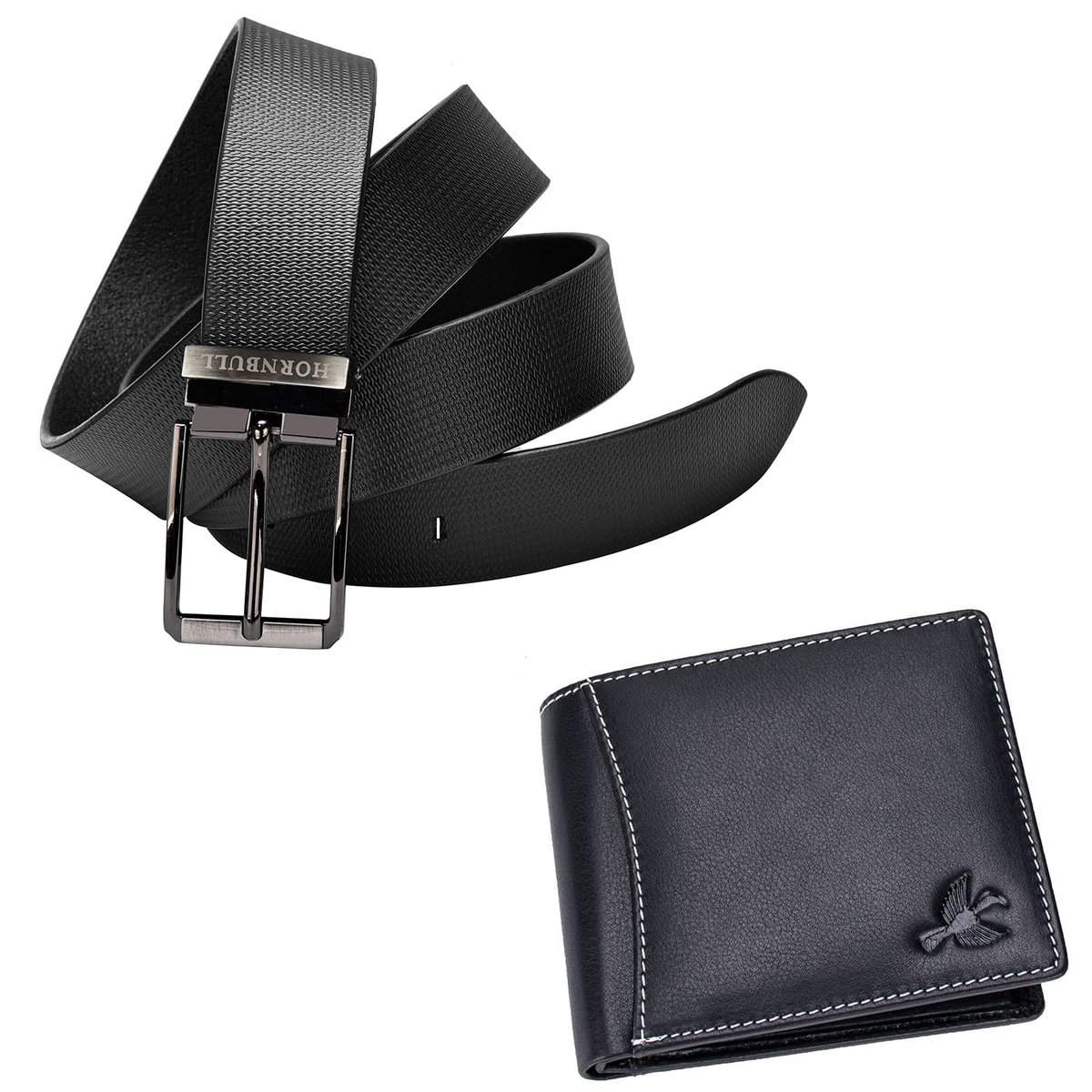 HORNBULL Combo Men's Black Leather Wallet and Belt | Gift Wallet for Men with RFID Blocking | Menss Leather Wallet & Belt (BW9396)