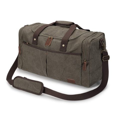 S-ZONE Army Green X-Large Canvas Travel Bag with Shoe Compartment for Men, Weekend Getaways.