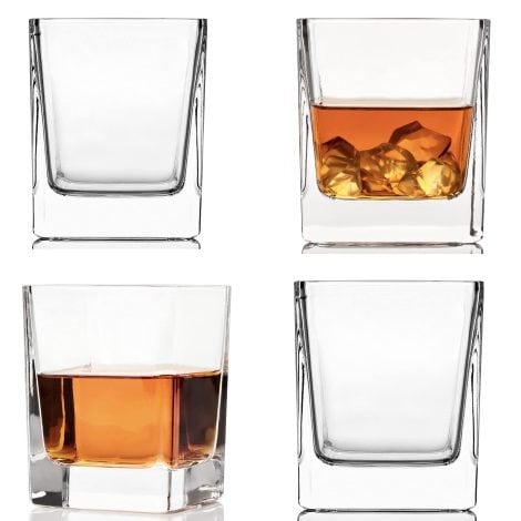 Set of 4 square glasses (7 Oz) for whiskey, whisky, bourbon, tequila, scotch, rum – perfect gifts for men.