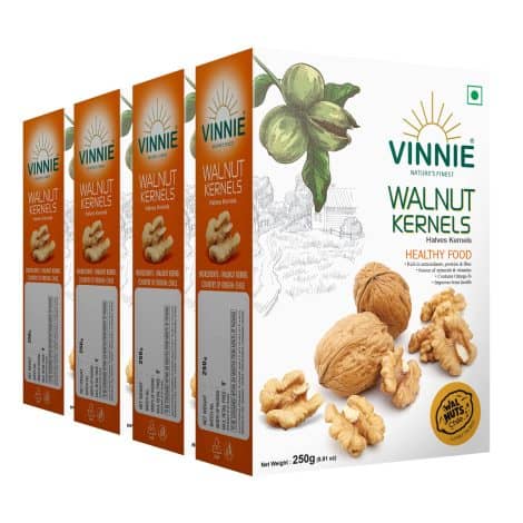 Vinnie Walnut Without Shell 1Kg | Fresh Chilean Akhrot Giri | Crunchy Walnut Halves | Protein-Rich Brain Food | Healthy Snack Gift – 250X4Packs