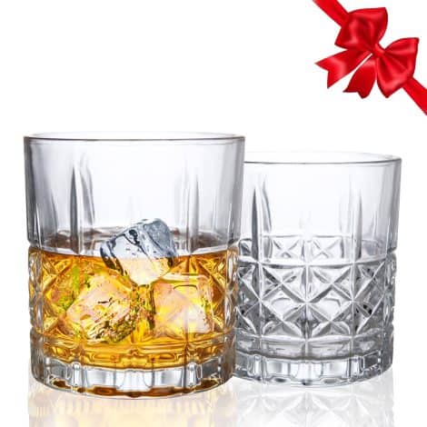 Whiskey Glasses, Kitchenexus Old Fashioned Glasses for Whisky Cocktails Bourbon, 10oz/300ml Set of 2, Ideal for Father’s Day, Valentine’s Day Gifts, Bars, and Homes in India.