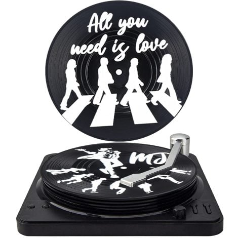 Valdivia Vinyl Coasters with a Record Player Holder, 6 Retro and Legendary Coasters Set, Perfect Gifts for Music Lovers, Housewarming, Wedding.