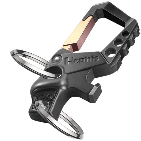 Hephis Key Chain Bottle Opener, Durable Carabiner Key Chains for Men and Women (Black and Gold)