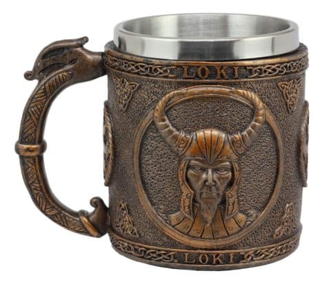 Ebros Gift Loki Coffee Mug: A Viking God-themed 13oz drink cup with steel liner, perfect for Indian homes.