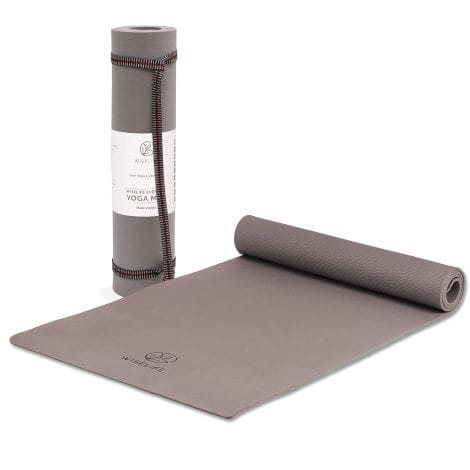 WiseLife Classic Grey Yoga Mat + Sleek Yoga Strap: Perfect exercise mat for yoga, fitness, and Pilates.