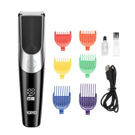 iGRiD Multi Utility Grooming Kit, a 6-in-1 trimmer for beard, body, and head. Cordless, fast recharge, 90 min run time, precise trimming.