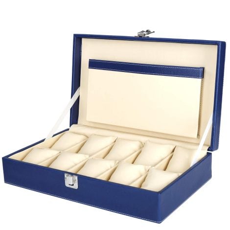 Blue PU Leather Watch Storage Case with 10 Slots for Men and Women – Organize your accessories!