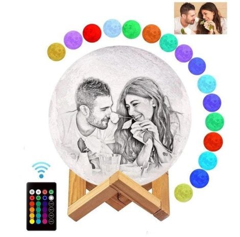 Unique Personalized Photo Moon lamp with 3D Printing. Perfect gift for loved ones. (20cm, 16 Color Rechargeable)