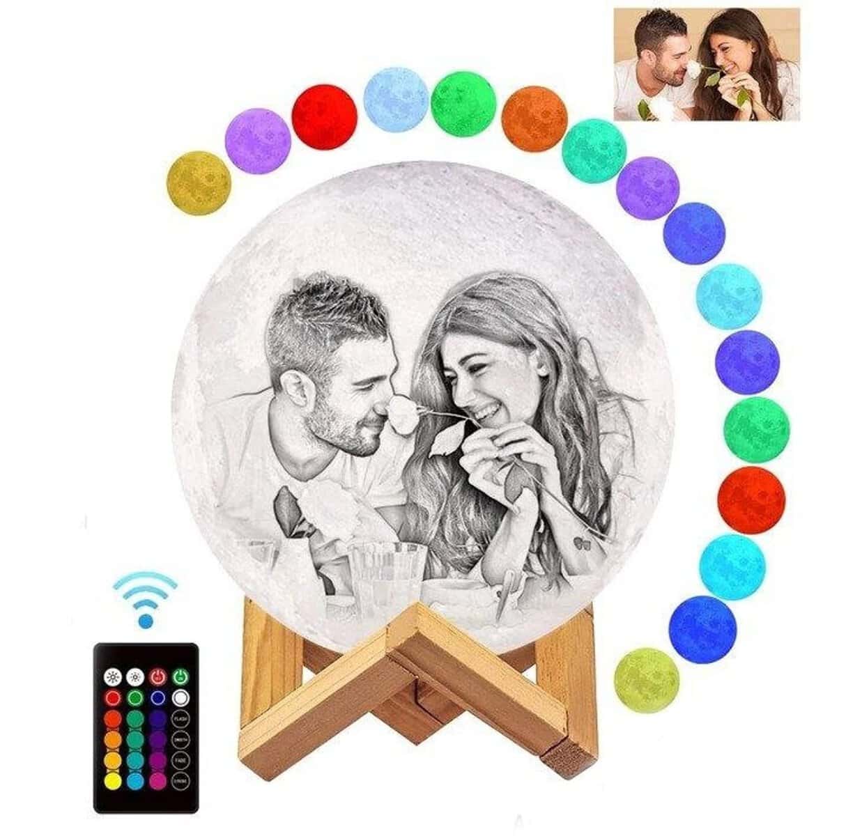 Moderntech Personalized 3D Printed Photo Moon lamp Unique Personalized Gift for Friend, Husband, Wife,Brother,Friends, Boyfriend, Girlfriend, Sister (20cm, 16 Color Rechargeable)