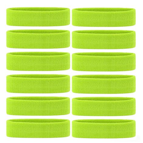 ONUPGO 12PCS Green Headbands – Sports Sweatband for Men & Women – Moisture Wicking Cotton Headband.