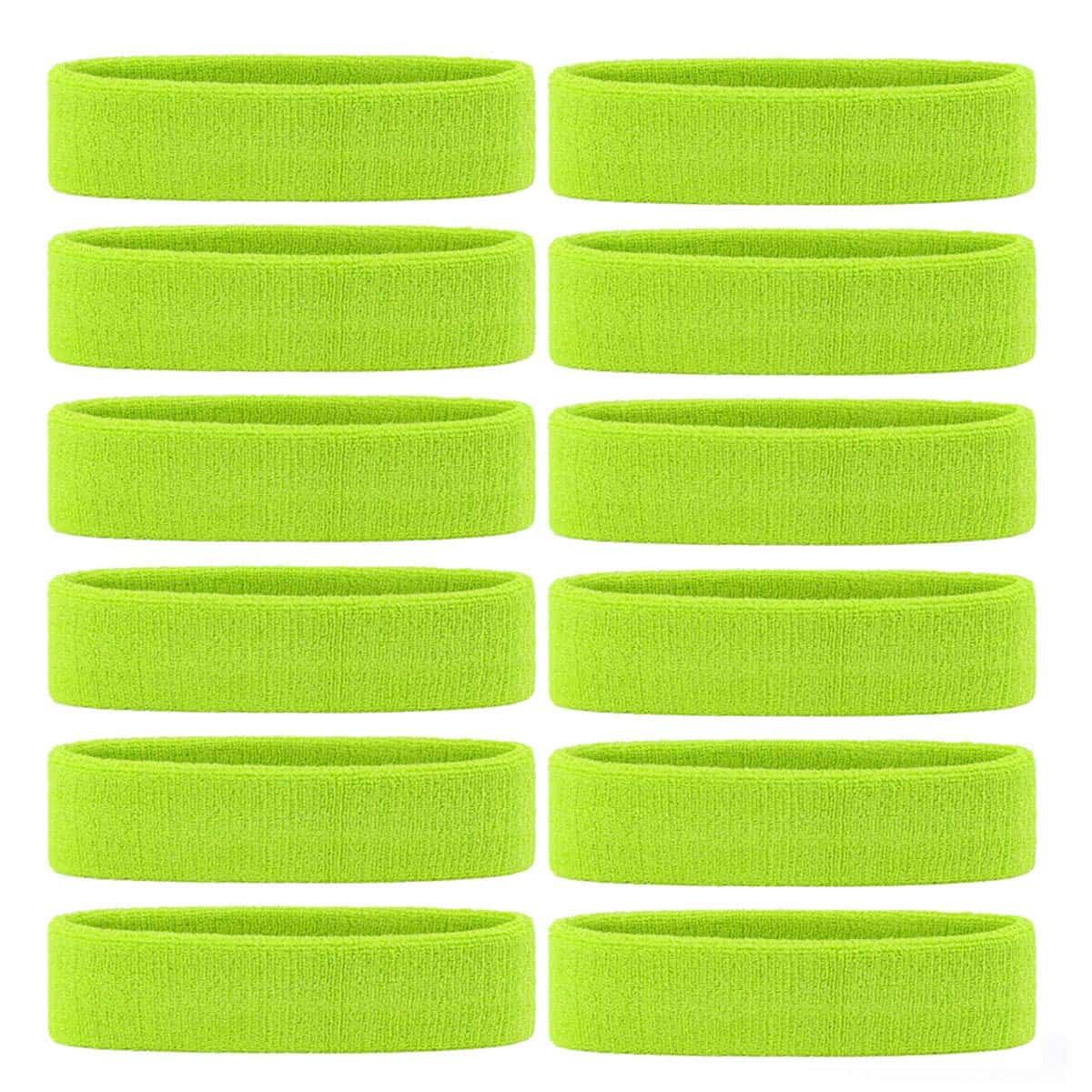 ONUPGO 12PCS Grass Green Headbands Sweat Band for Men & Women - Sports Headband Moisture Wicking Athletic Cotton Terry Cloth Sweatband Sweat Absorbing Head Band