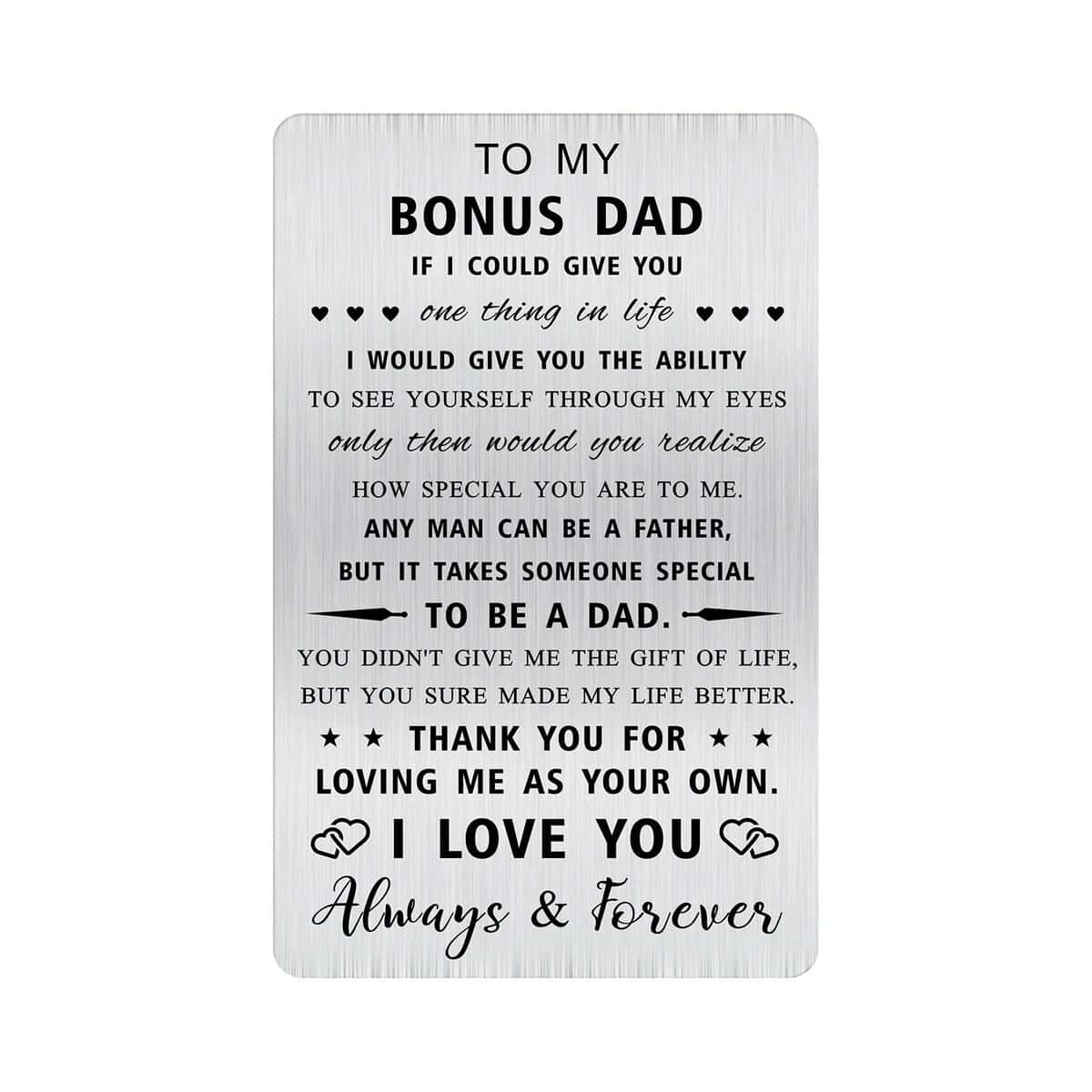 Alotozo To My Bonus Dad Engraved Wallet Card Inserts, Thank You for Loving Me As Your Own Gifts for Stepdad Stepfather, Other Dad Fathers Day Gift