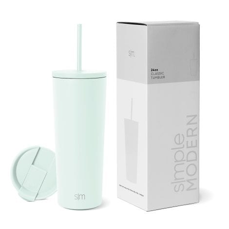 Classic Collection Retro Mint Insulated Tumbler with Straw and Flip Lid: Ideal reusable cup for travel, suitable for gifting.