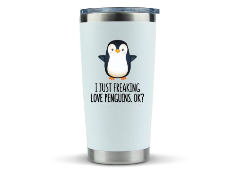 Penguin-themed travel cup – ideal gift for Indian penguin enthusiasts; suitable for both hot and cold drinks.