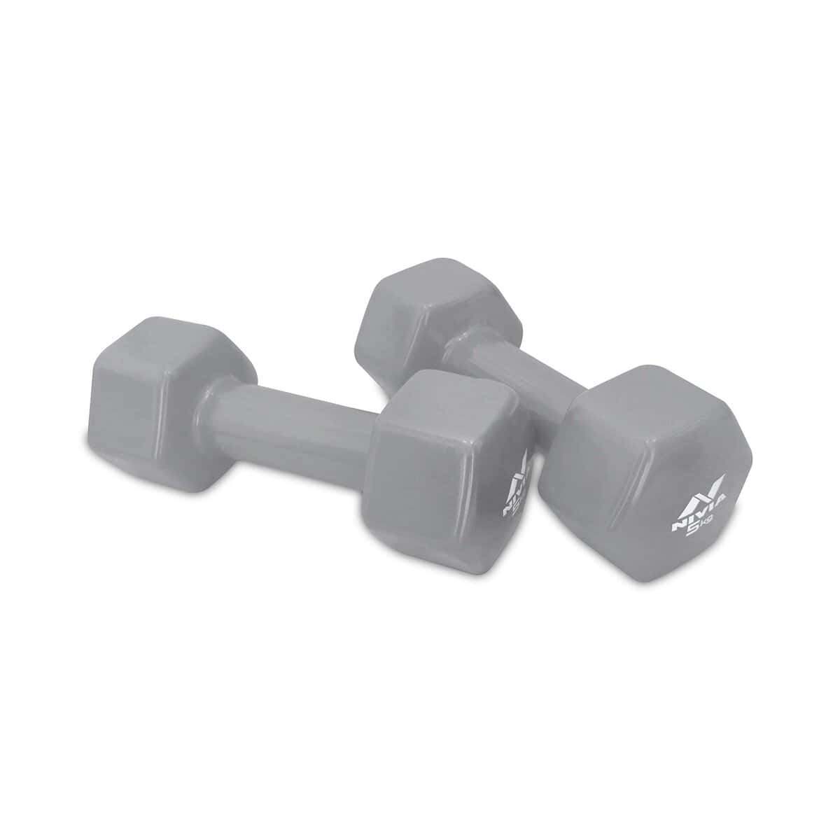 Nivia Vinyl Dumbbells for Hand Weights, Strength Training, Full Body Workout, Weight Loss & Exercise, Fitness Training, For Men & Women for Home Workouts, and Gym Equipment Set of 5 Kg Dumbbells (Grey)