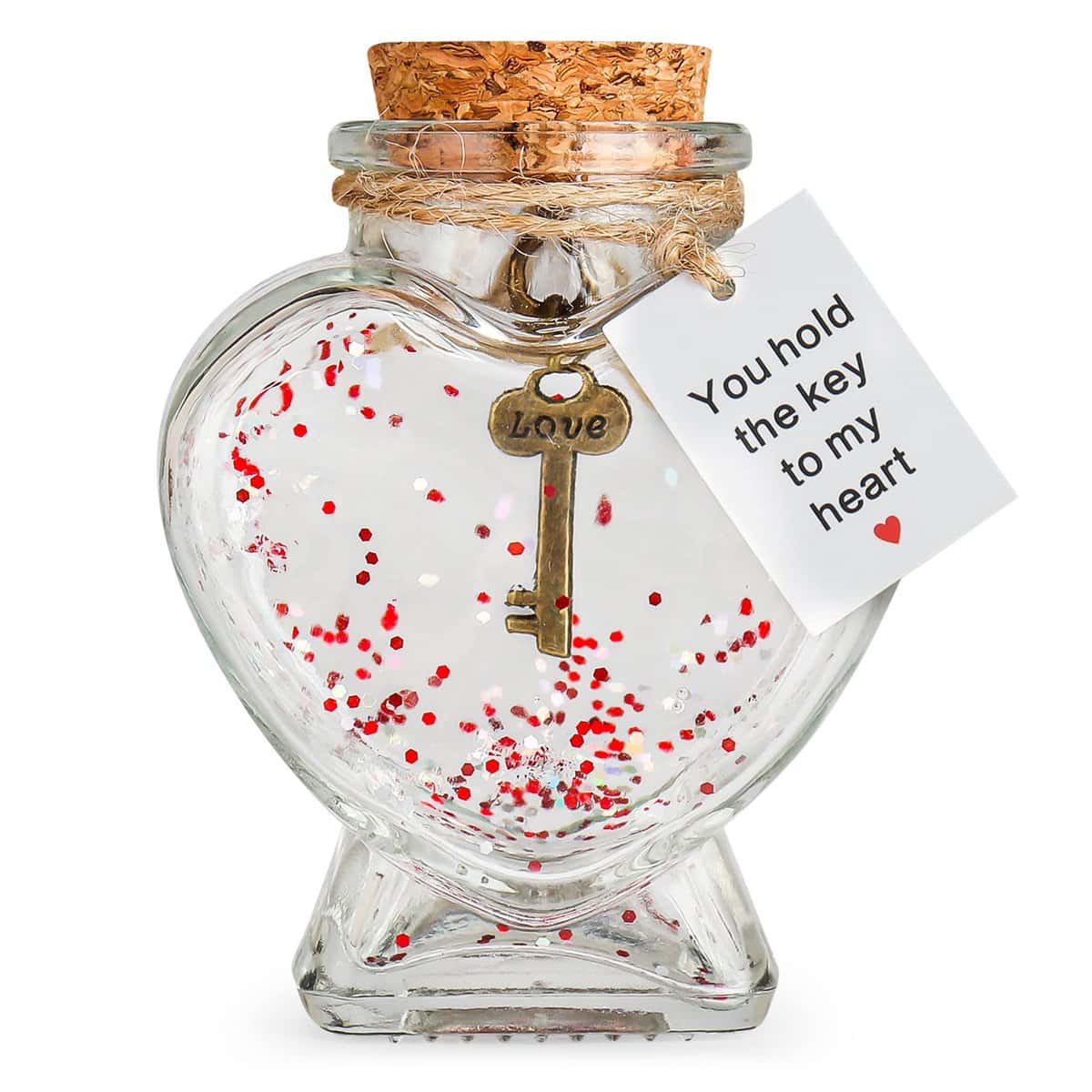 You Hold the Key to My Heart Romantic Bottle, Heart Decorative Bottle Gifts for Boyfriend or Girlfriend Valentine's Day Anniversary ，Wish Jar with Tiny Card Present Box Gift for Wife or Husband.