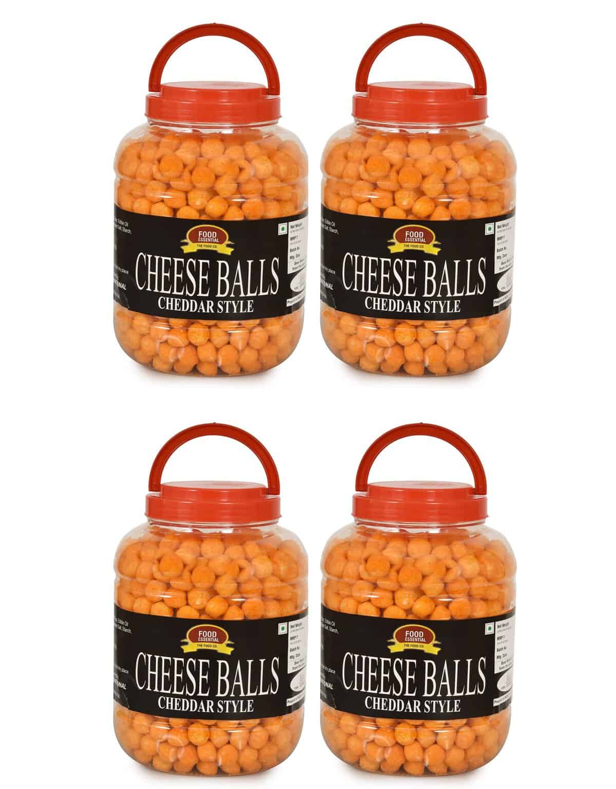 Food Essential Cheese Balls (Cheddar Flavour, Plant-Based Vegan Snack, Party Pack) 1.6 kg. Pack of 4