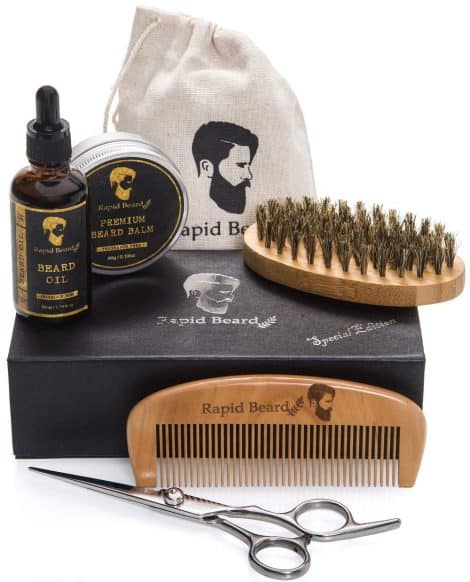 Men’s Beard Care Set – Includes Brush, Comb, Unscented Oil, Balm, Scissors for Styling & Growth. Perfect Gift.