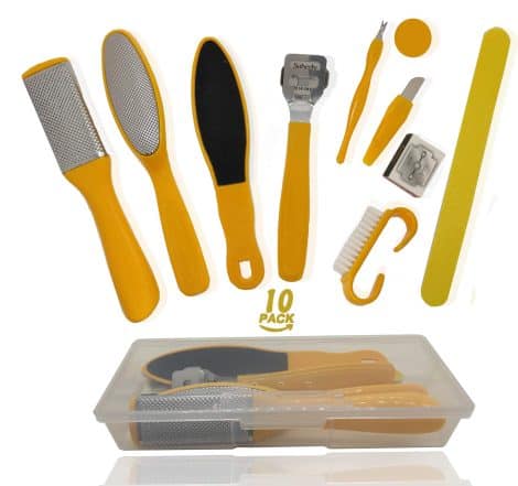 10 in 1 Foot Care Tool Set for salon-quality pedicures at home, designed for both men and women.