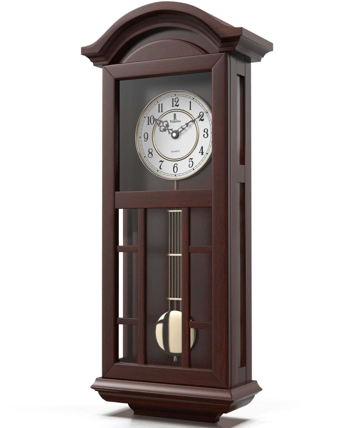 Pendulum Wall Clock - Hanging Grandfather Wall Clock - Wood Pendulum Wall Clock Battery Operated - Silent Pendulum Wall Clock for Living Room Decor, Kitchen, Office & Home Décor Gift 27" x 11.5"