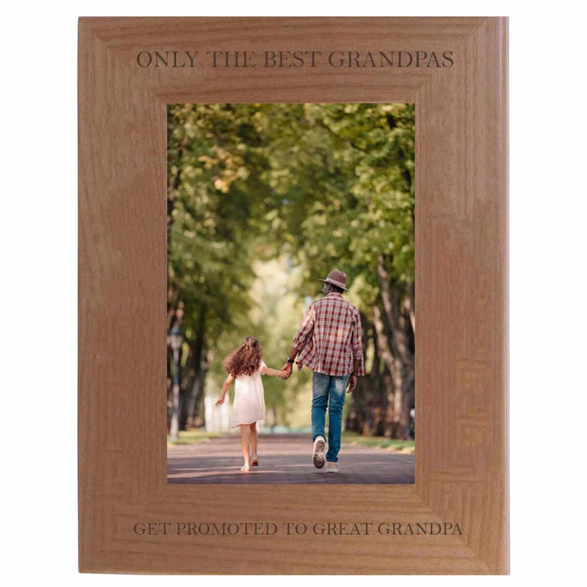 CustomGiftsNow Only The Best Grandpas Get Promoted to Great Grandpa Natural Alder Wood Engraved Tabletop/Hanging Photo Picture Frame (4x6-inch Vertical)