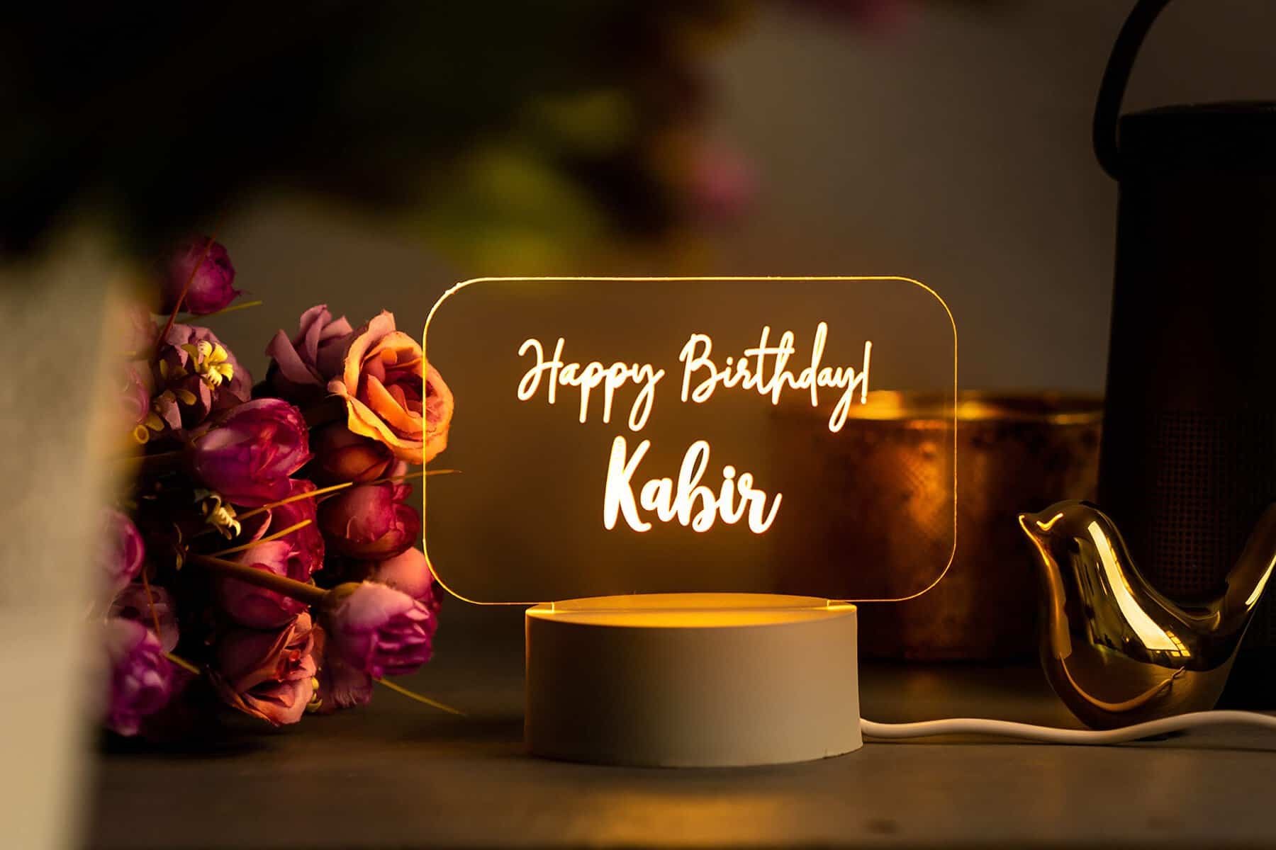 AICA Customised Name Happy Birthday LED Table Lamp | Birthday Decoration Item - Warm Yellow LED Light