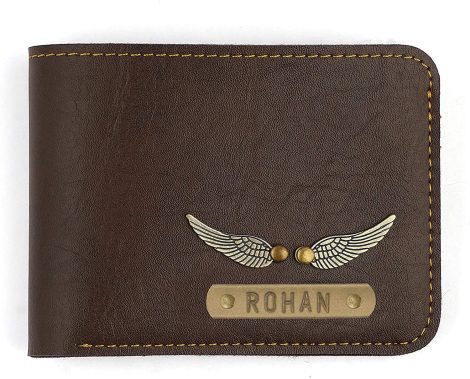 The Customized Junket Wallet for Men in Dark Brown Leather with Personalized Name and Charms – Perfect Birthday Gift!