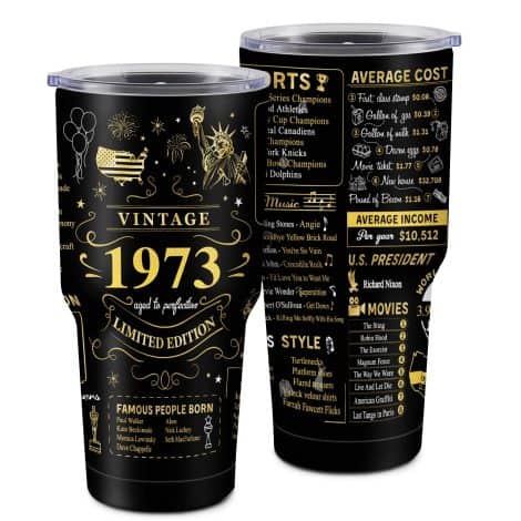 30oz Tumbler with Vintage Designs for 50th Birthday Celebrations, Ideal Gift for Him/Her, 1973 Birth Year.