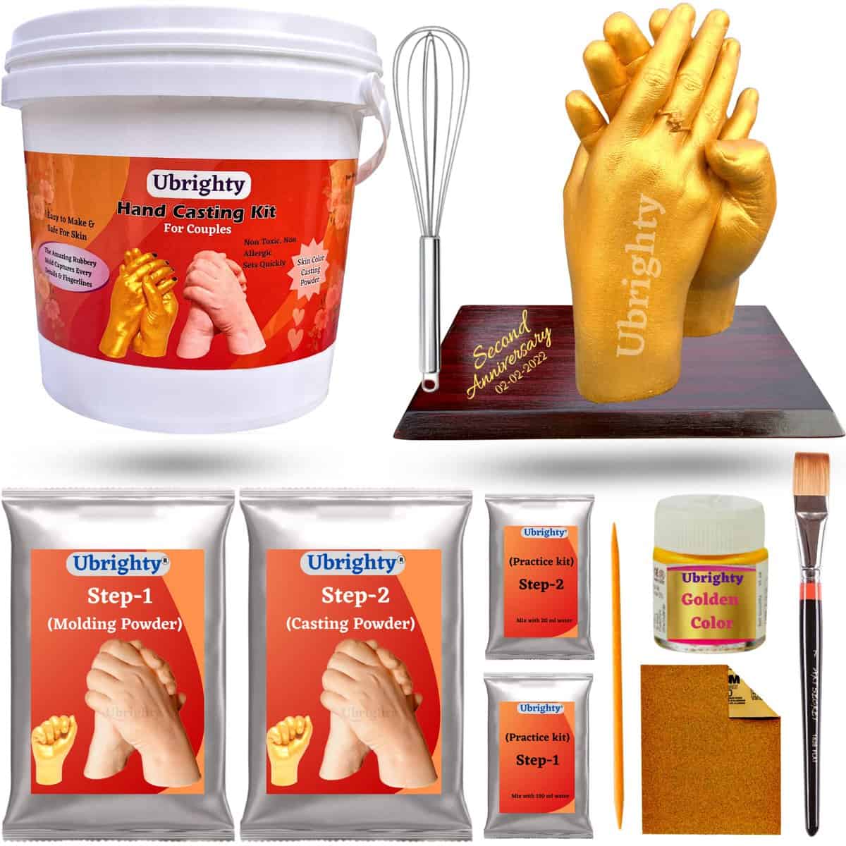 Ubrighty Hand Casting Kit - for Couples, Baby, Husband, Parents, Spacial Anniversary, Birthday Gift, 3D Moulding Powder for Hand, Foot, Molding Clay, Hand Mould Kit for Couple (Full Couple KIT)