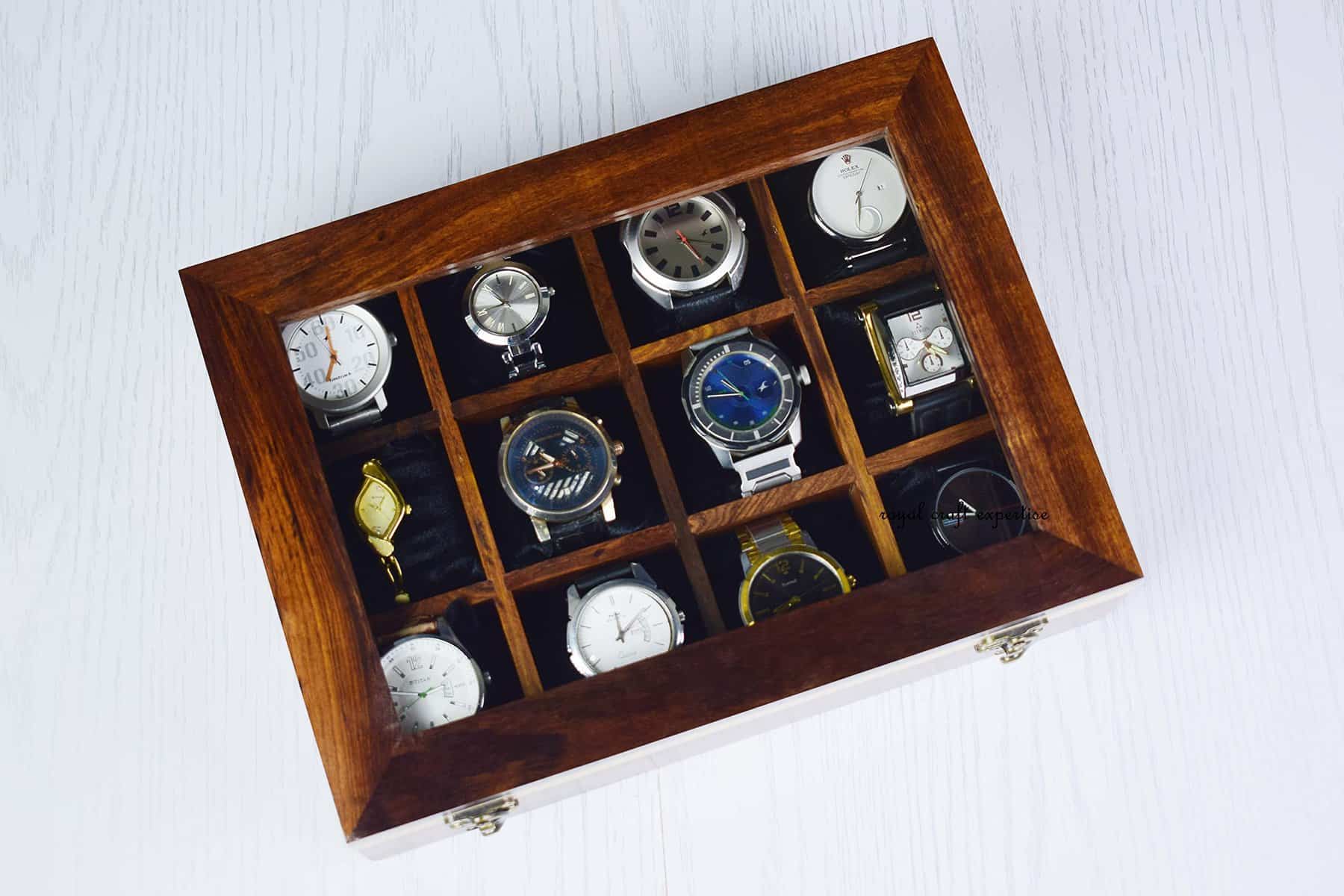 Watch storage Box For Men, Wooden Watch Box, Watch Case Organizer For Men Custom , Christmas, Anniversary, Valentine;s Day, Father's Day()30.5x22.5x8.5) cm (Rose wood brown 12 slot)