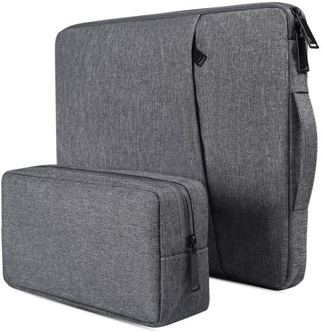 Denim Grey Laptop Sleeve with Charger Pocket; Protects 15.6-inch laptop against dust and water; Unisex.