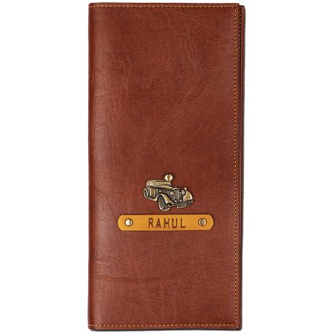 The Tan Junket Travel Folder: Personalized PU Leather Passport Cover and Handcrafted Travel Organizer