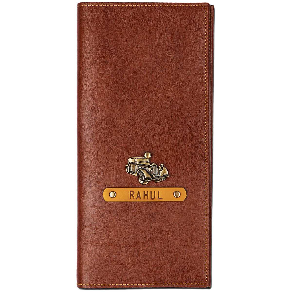 The Junket Customized PU Leather Travel Folder | Customized Passport Cover for Men & Women | Handcrafted Travel Organizer with Name & Charm | Unique Customized Gifts for Men & Women (Tan)