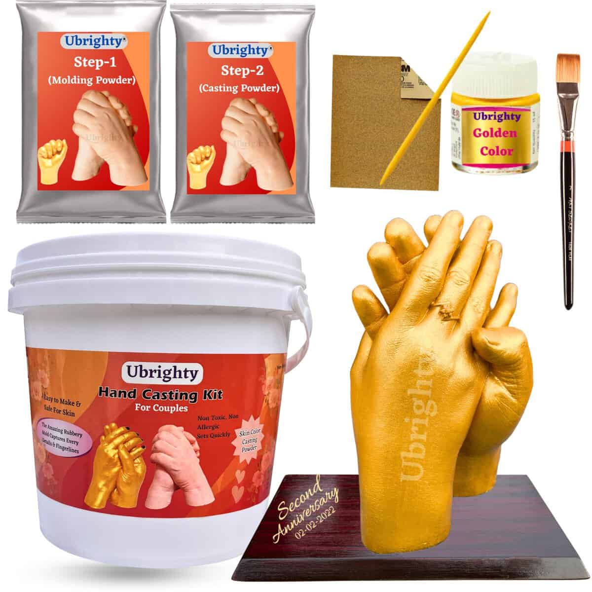 Ubrighty Hand Casting Kit - Couple Casting kit, Husband, Parents, Spacial Anniversary, Birthday Gift, 3D Moulding Powder for Hand, Foot, Molding Clay, Hand Mould Kit for Couple (Standard Couple KIT)