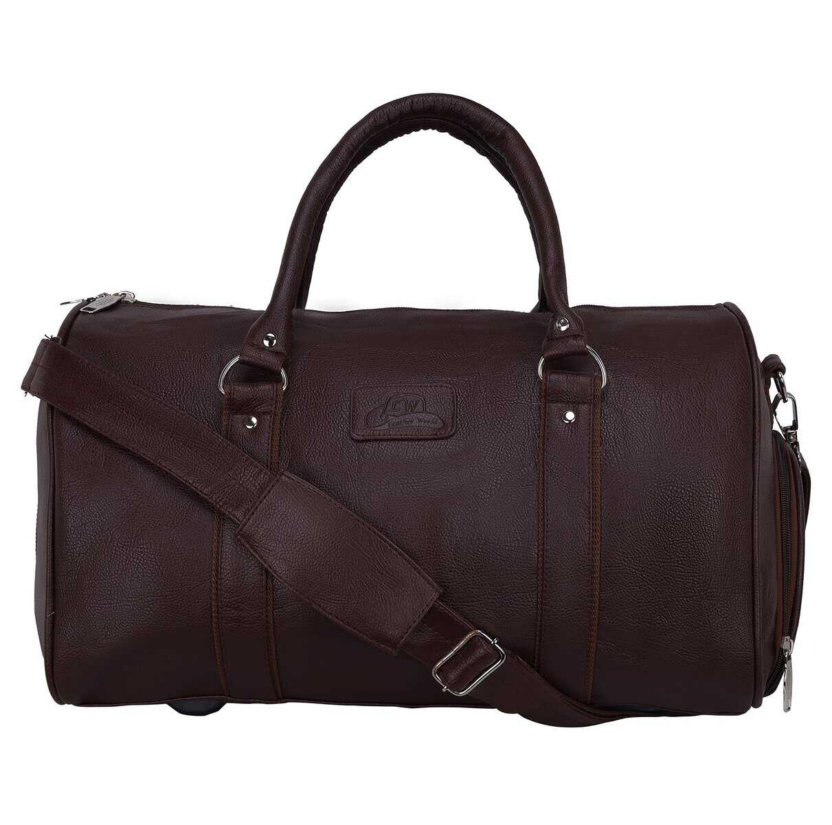 Leather World Duffle Bag for Travel with Shoe Compartment for Men and Women Made of Textured Leatherette with Detachable Shoulder Strap Cabin Bag (Brown)