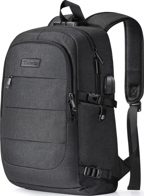 Tzowla Travel Laptop Backpack: Secure and Durable, Charge on the Go, Ideal for Work and Travel (Black, 15.6inch)