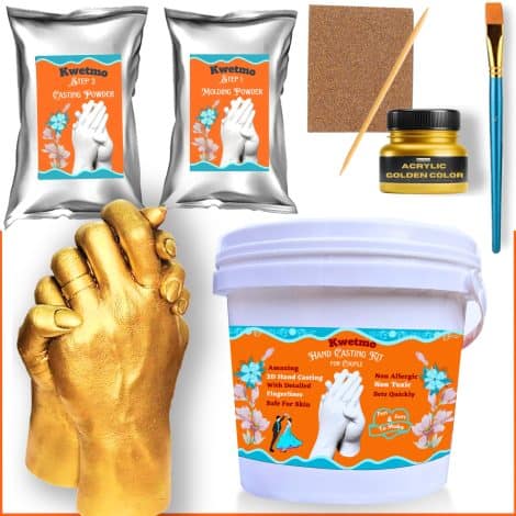 Kwetmo Hand Casting Kit: Create lifelike memories with loved ones using this special 3D molding powder. Perfect anniversary gift for couples, parents, husband, or wife.