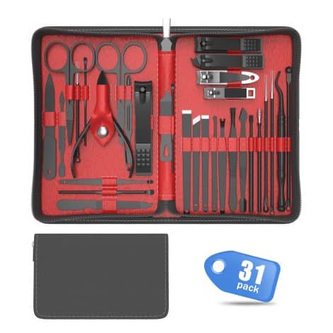 Tseoa Manicure Set, a deluxe 31-piece nail care kit with stylish travel case, perfect for gifting.