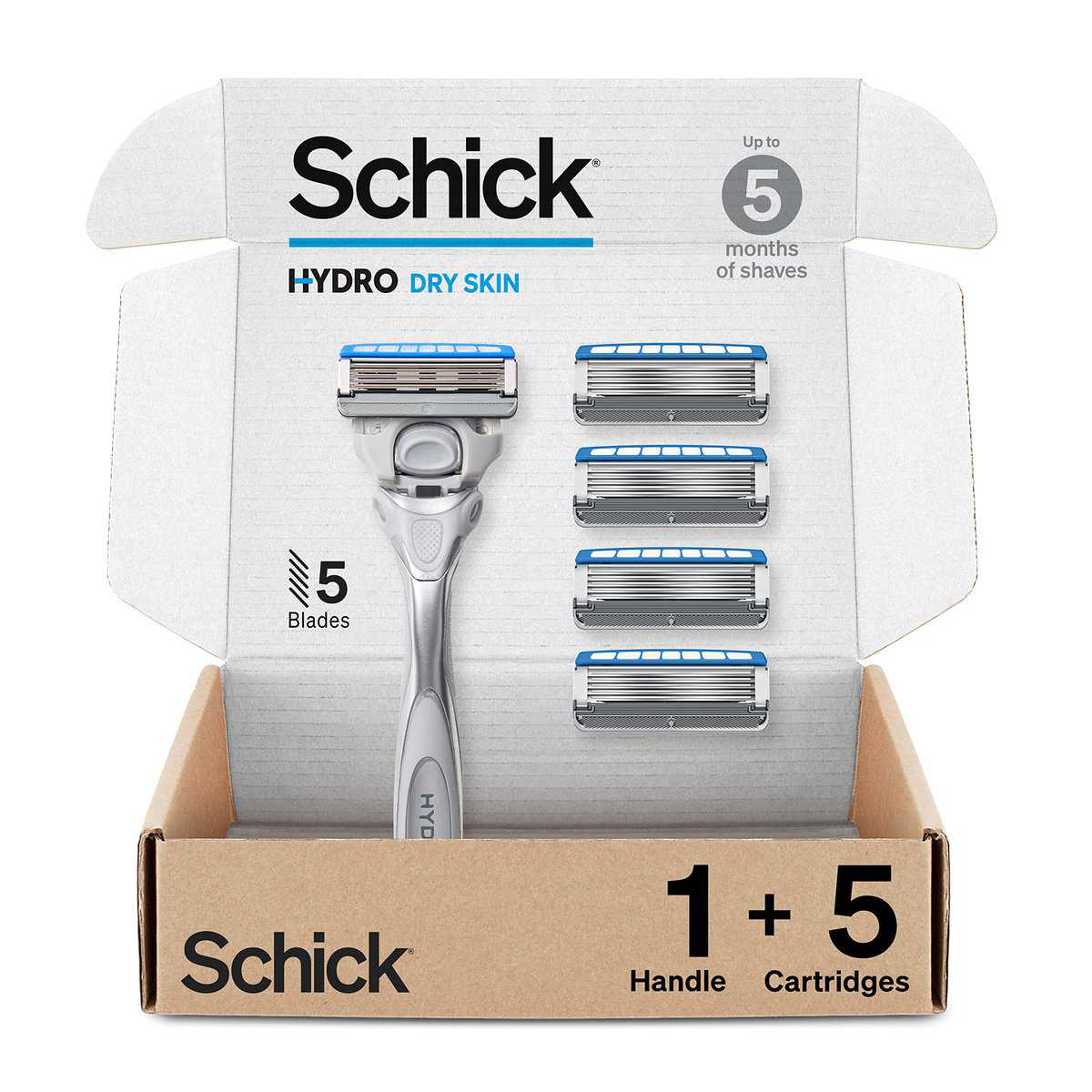 Schick Hydro Skin Comfort Dry Skin 5 Blade Razor for Men, 1 Handle and 5 Refills