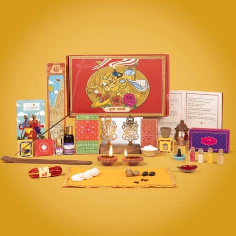 Diwali Gift Pack – Sacred Kit with Incense, Deity Idols, Prayer Items, and More.