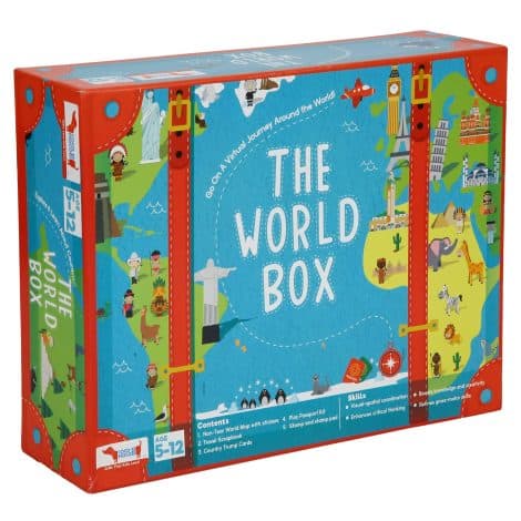 CocoMoco Kids Plastic World Box: Discover the World with Fun Activities – Passport, Scrapbook, Country Cards.