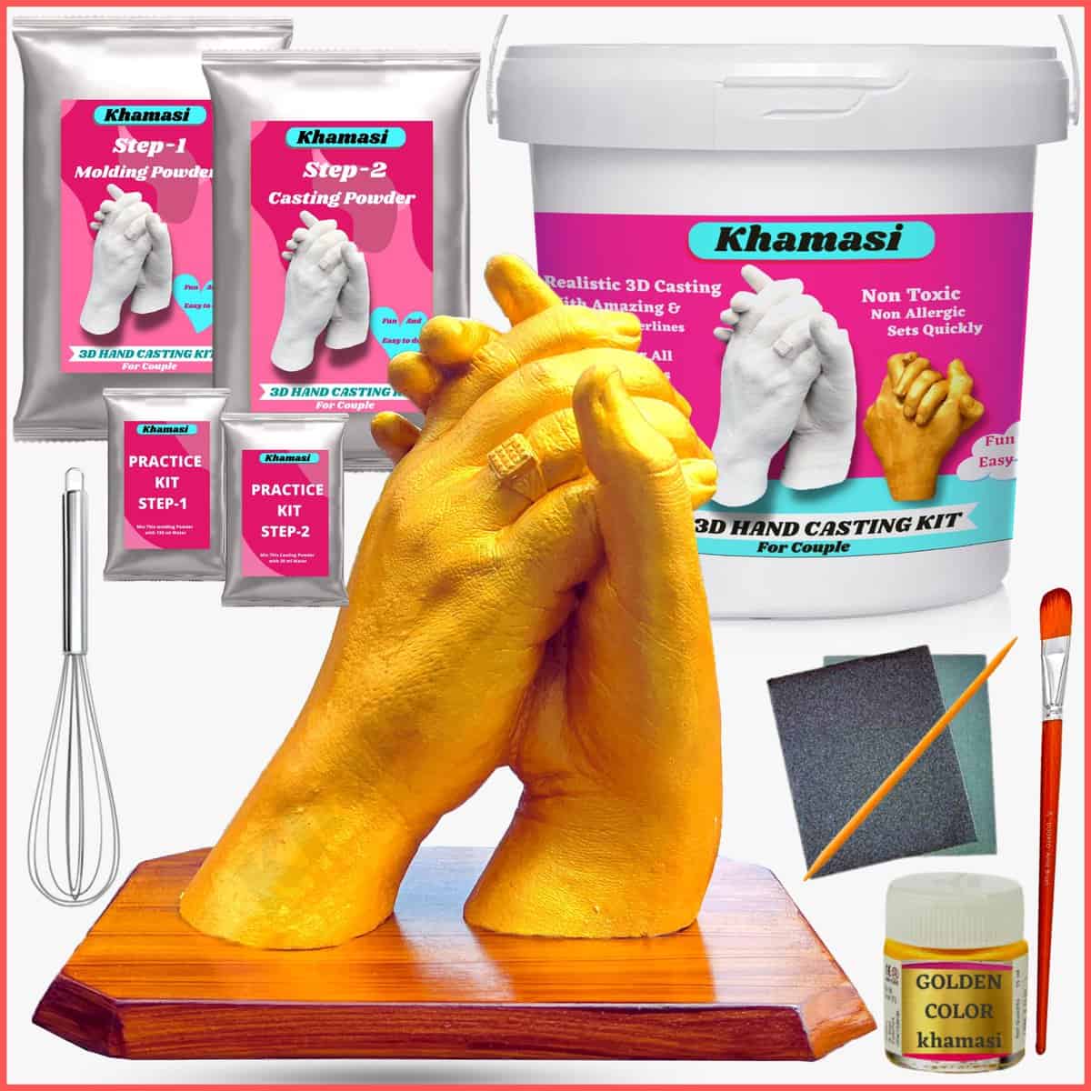 Khamasi Hand Casting Kit | 3D Couple Casting Kit, casting kit for couples,molding powder for hand casting, Best gift for couple, parents, husband on anniversary and birthday, 3D Moulding Powder for Hand Foot, for couples, baby, Hand Mould Kit for Couple, Molding Clay, Molding Powder 500 gm, casting 1000 gm