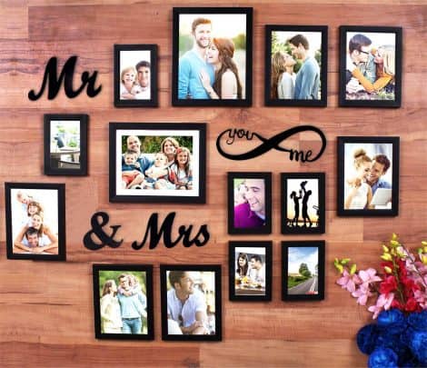 Art Street Infinity – Mr & Mrs Black Wall Photo Frame Set for Couples & Wedding Gifts (Mix Size)