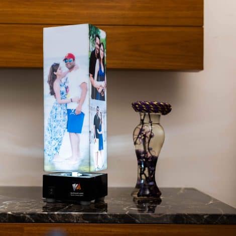 ZOCI VOCI 13 Photos Rotating Tower Acrylic Lamp – Custom Anniversary Gift for Wife & Husband – Special Gifts for Couples, Parents & Family, Beige.