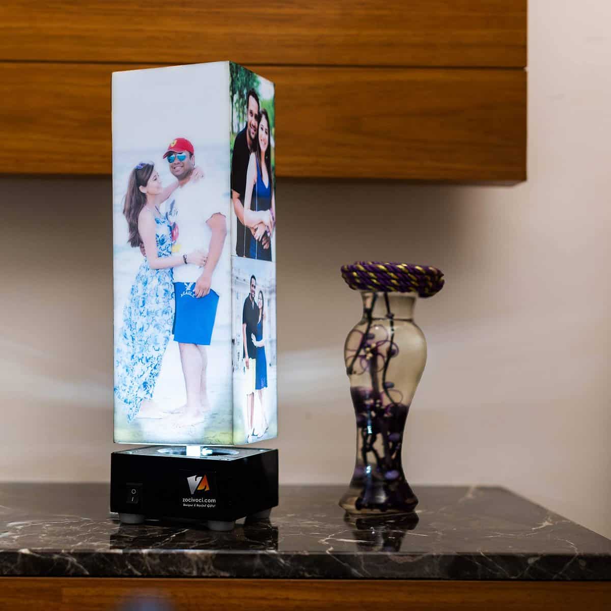 ZOCI VOCI 13 Photos Rotating Tower Acrylic Lamp - Personalized Anniversary Gift for Wife & Husband - Unique Gifts for Couples, Parents & Family, Beige